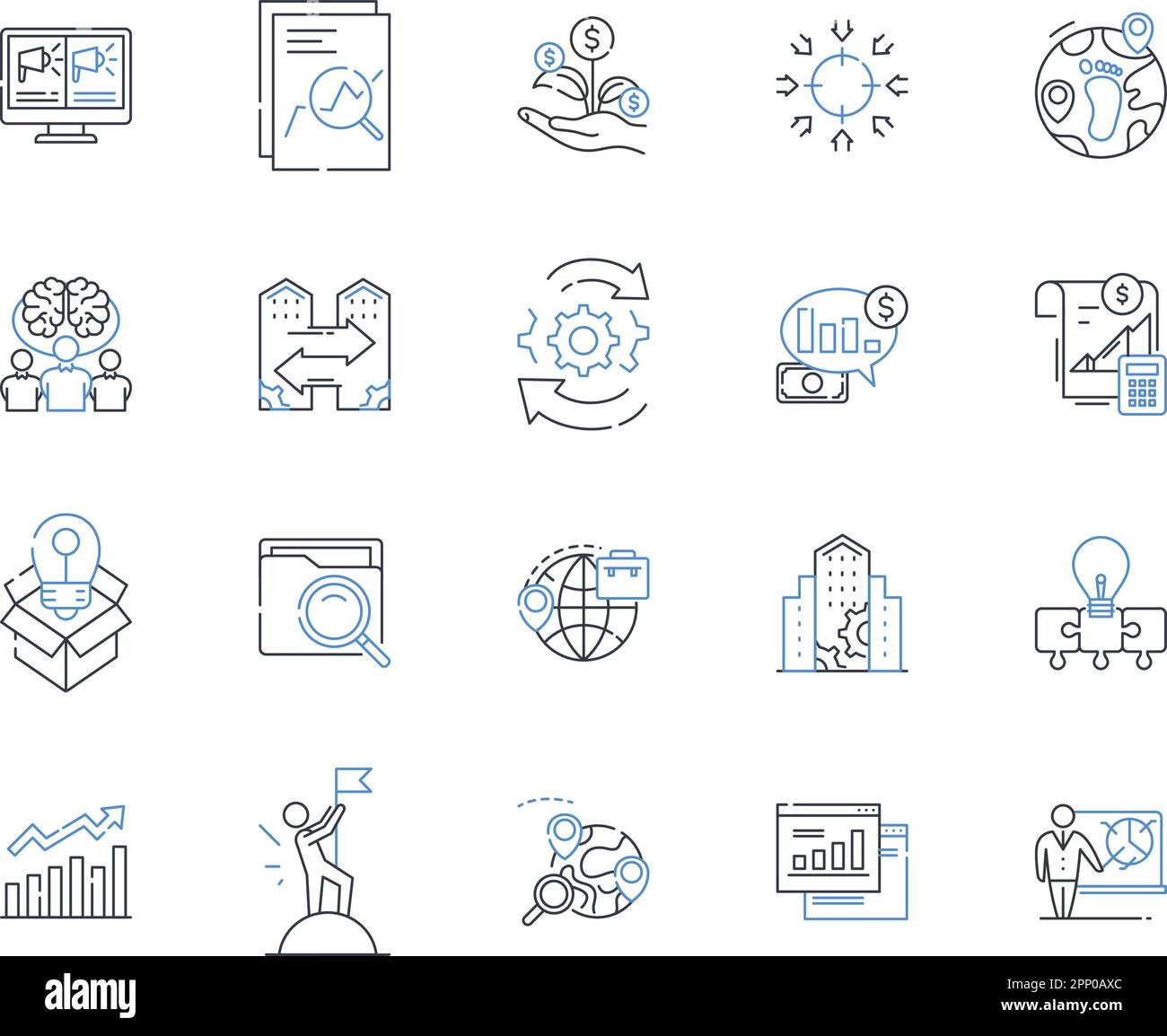 Economic augmentation line icons collection. Investment, Trade, Growth, Expansion, Prosperity, Development, Innovation vector and linear illustration Stock Vector