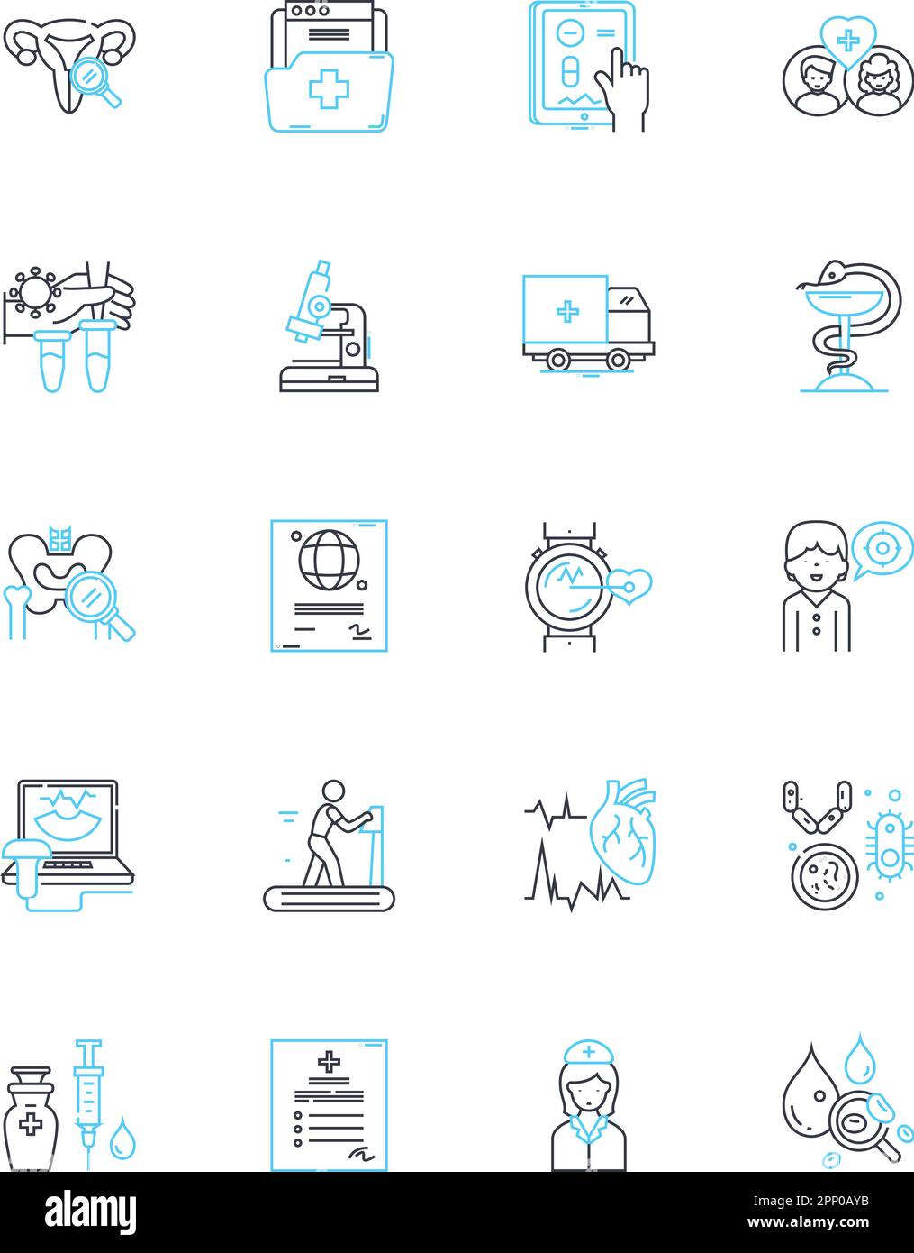 Medical center linear icons set. Clinic, Hospital, Pharmacy, Laboratory