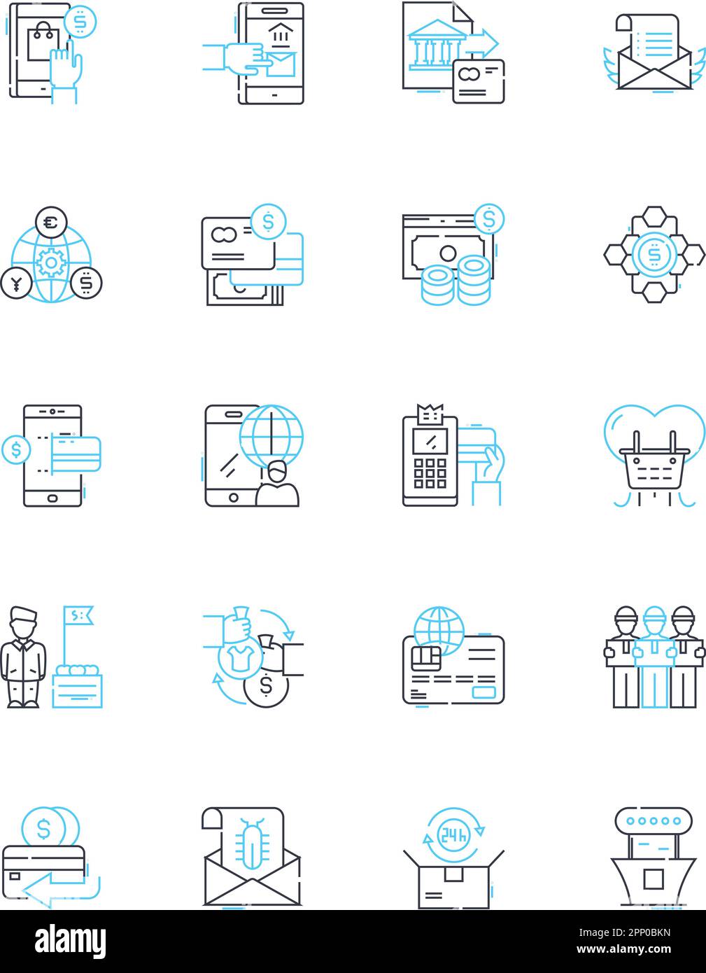 Supply chain linear icons set. Logistics, Distribution, Transportation, Procurement, Inventory, Manufacturing, Warehousing line vector and concept Stock Vector