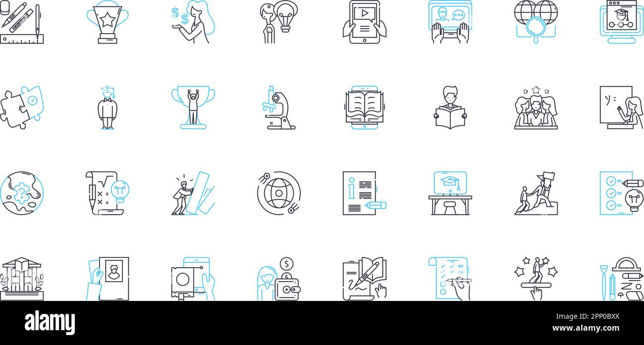 Digital learning linear icons set. E-learning, Gamification, Virtual, Interactive, Mobile, Collaborative, Adaptive line vector and concept signs Stock Vector