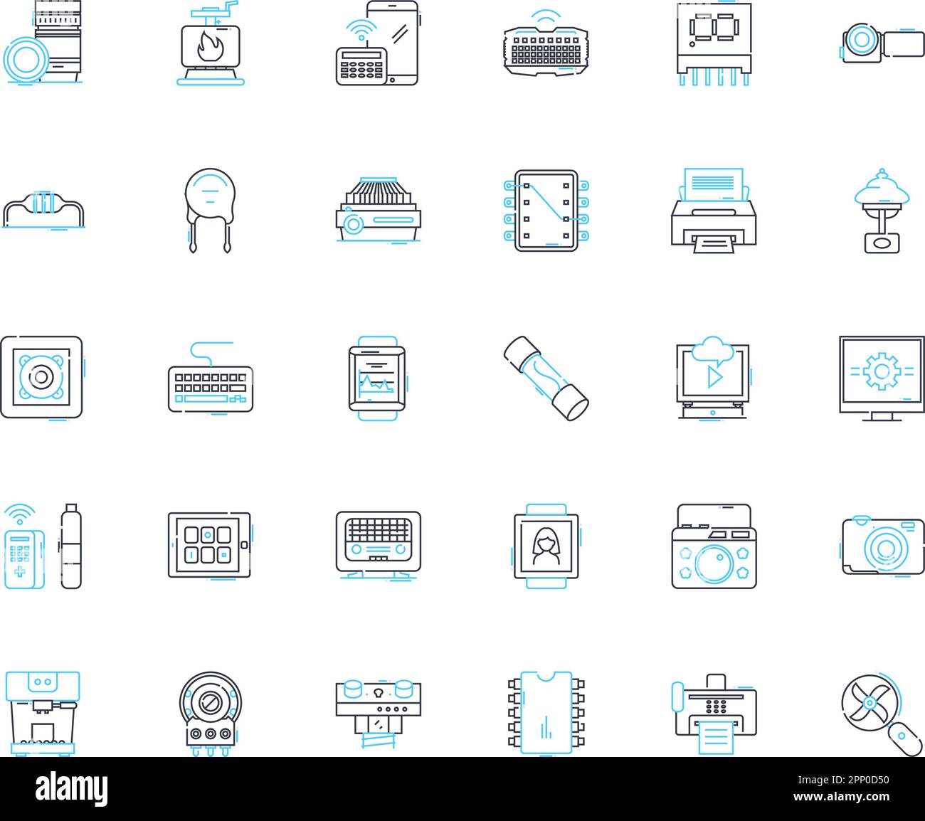 Cybernetic operation linear icons set. Augmentation, Integration, Robotics, Implant, Prosthetic, Enhancement, Interface line vector and concept signs Stock Vector