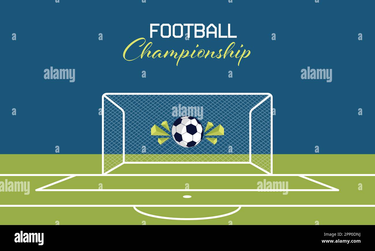 Football Championship Concept With Soccer Ball Hits Goal Net, 3D