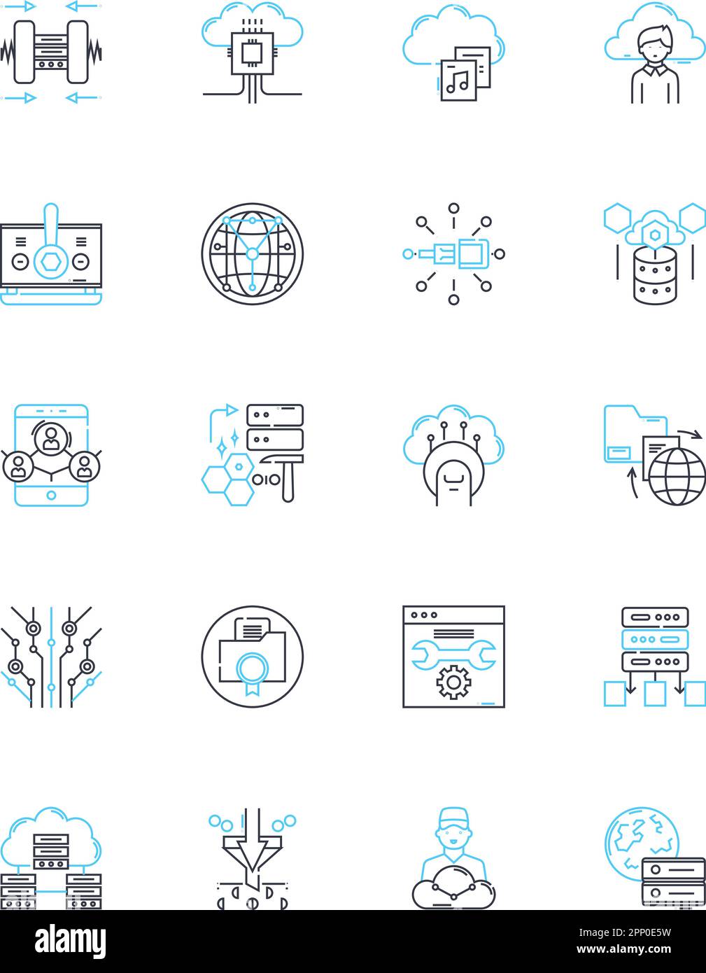 Data encryption linear icons set. Security, Cryptography, Confidentiality, Protection, Privacy, Decryption, Cipher line vector and concept signs. Key Stock Vector