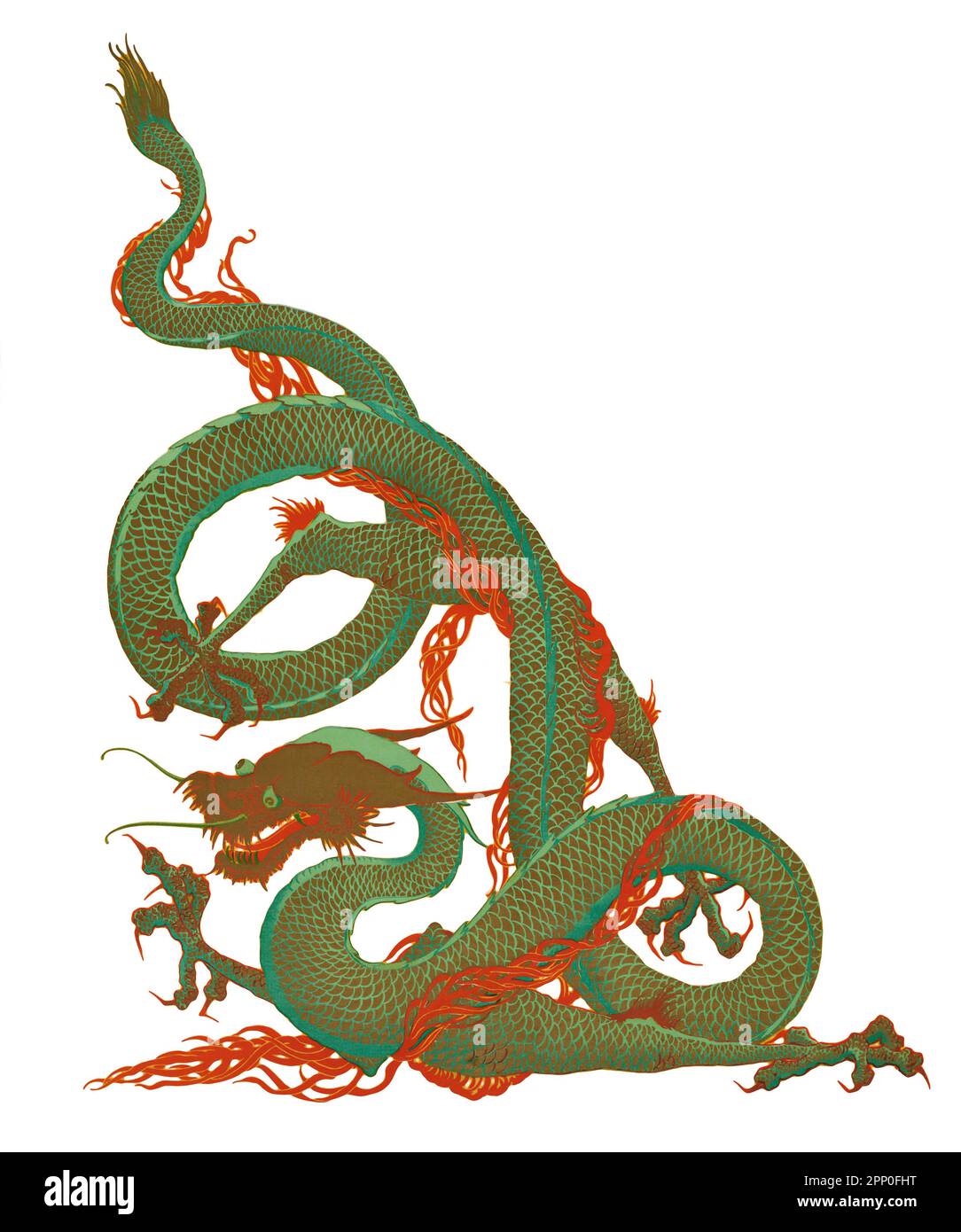 Drawing of an Oriental Dragon on white background Stock Photo