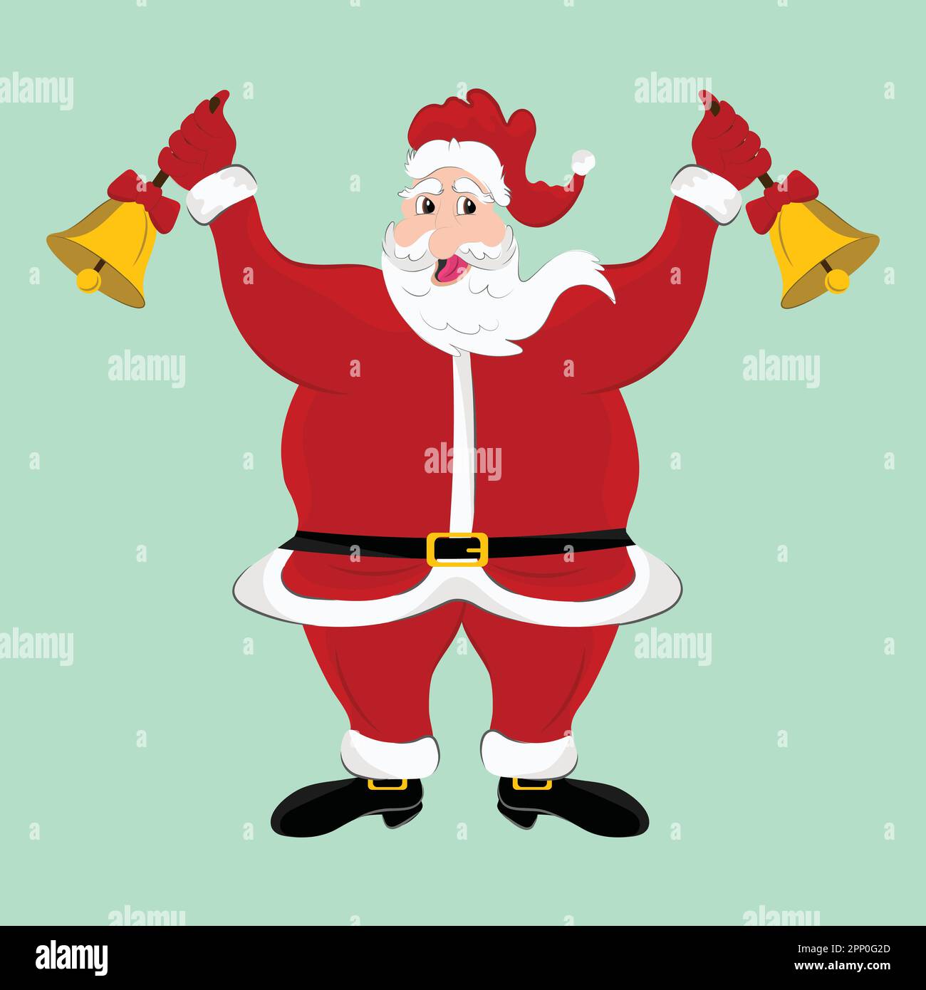 Cheerful Santa Claus Ringing Jingle Bell On Pastel Green Background