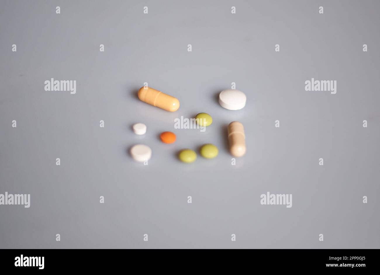View on pills on the white background Stock Photo