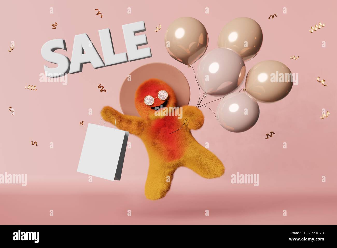 Cute Yeti flies on balloons shopping bag 3d character Sale pink Cute Yeti flies on balloons shopping bag 3d character Sale pink
