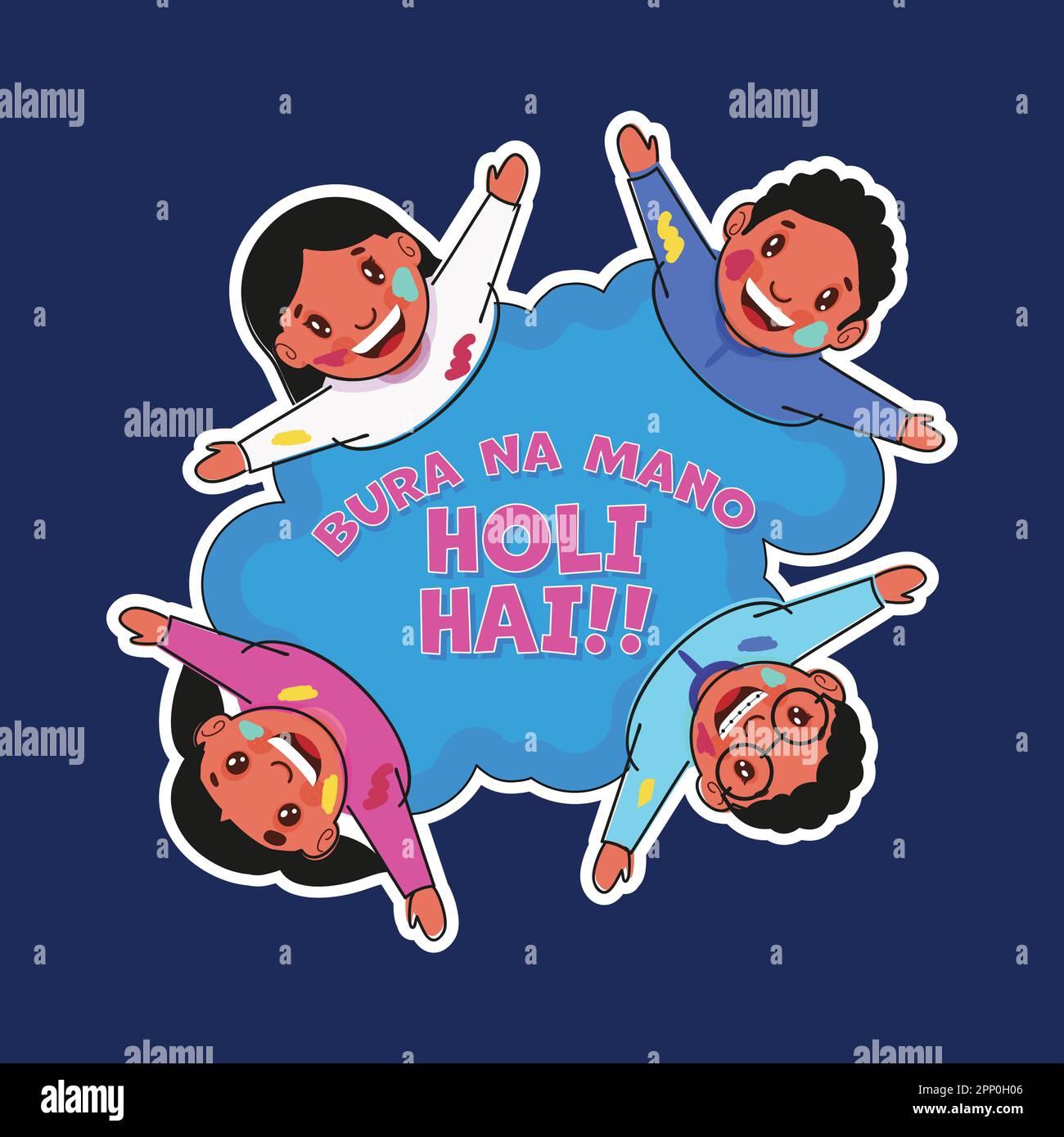 BURA NA MANO HOLI HAI!! Font With Cheerful Kids Looking Up In Sticker Style  On Blue Background Stock Vector Image & Art - Alamy