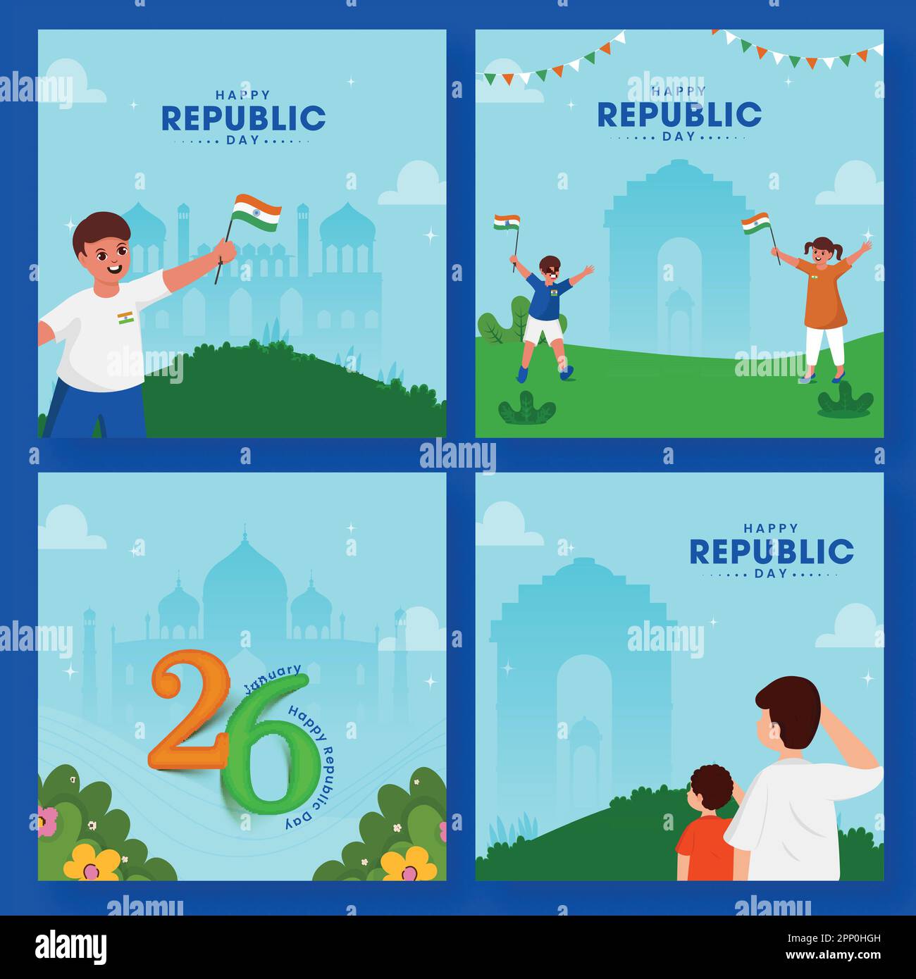 Social Media Republic Day Post Or Template Design In Four Options Stock