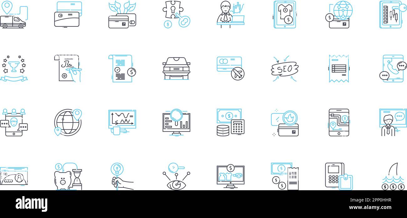 Investment funds linear icons set. Securities, Bonds, Stocks, Dividends, Asset allocation, Portfolio, Mutual funds line vector and concept signs Stock Vector