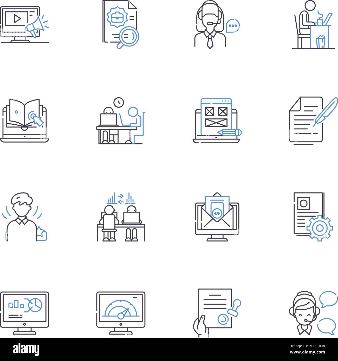 Web-based employment line icons collection. Remote, Gig, Freelance, Telecommute, Work-from-home, Virtual, Outsourced vector and linear illustration Stock Vector