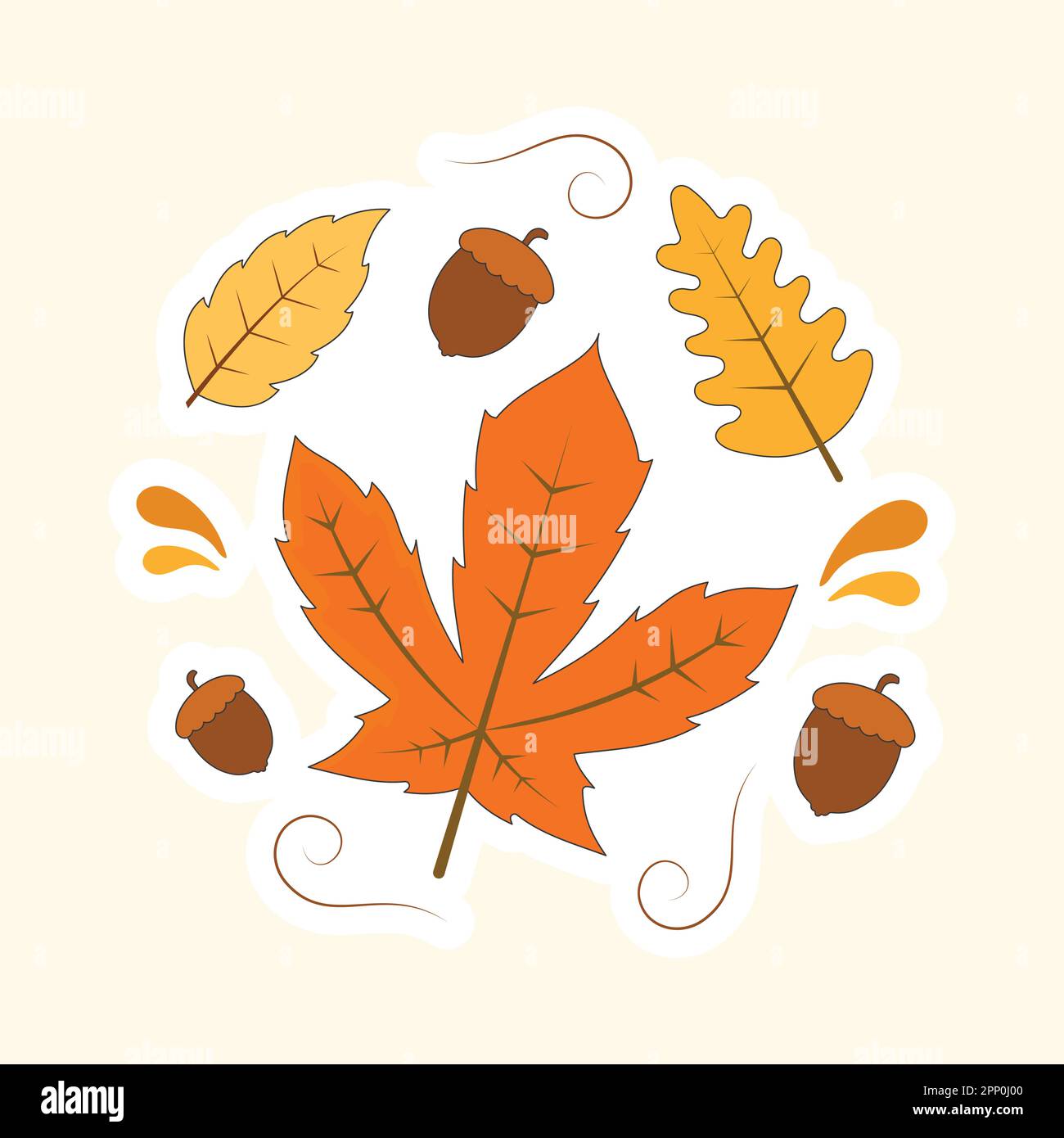 Flat Illustration Of Acorn With Autumn Leaves Decorated Background ...
