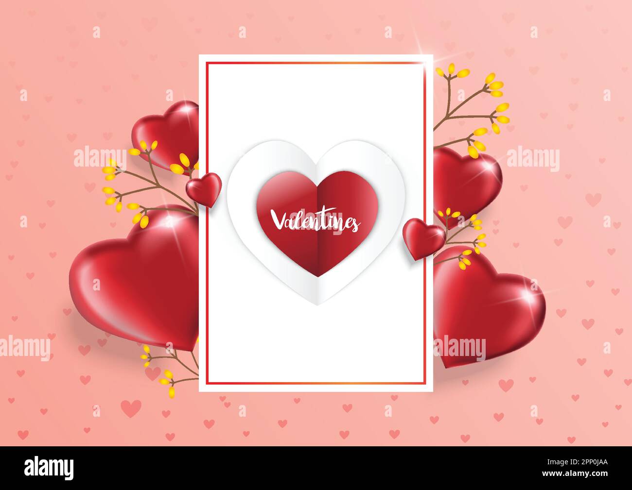 Valentines Day background with textbox and beautiful hearts balloons. Greeting card, invitation or banner template Stock Vector