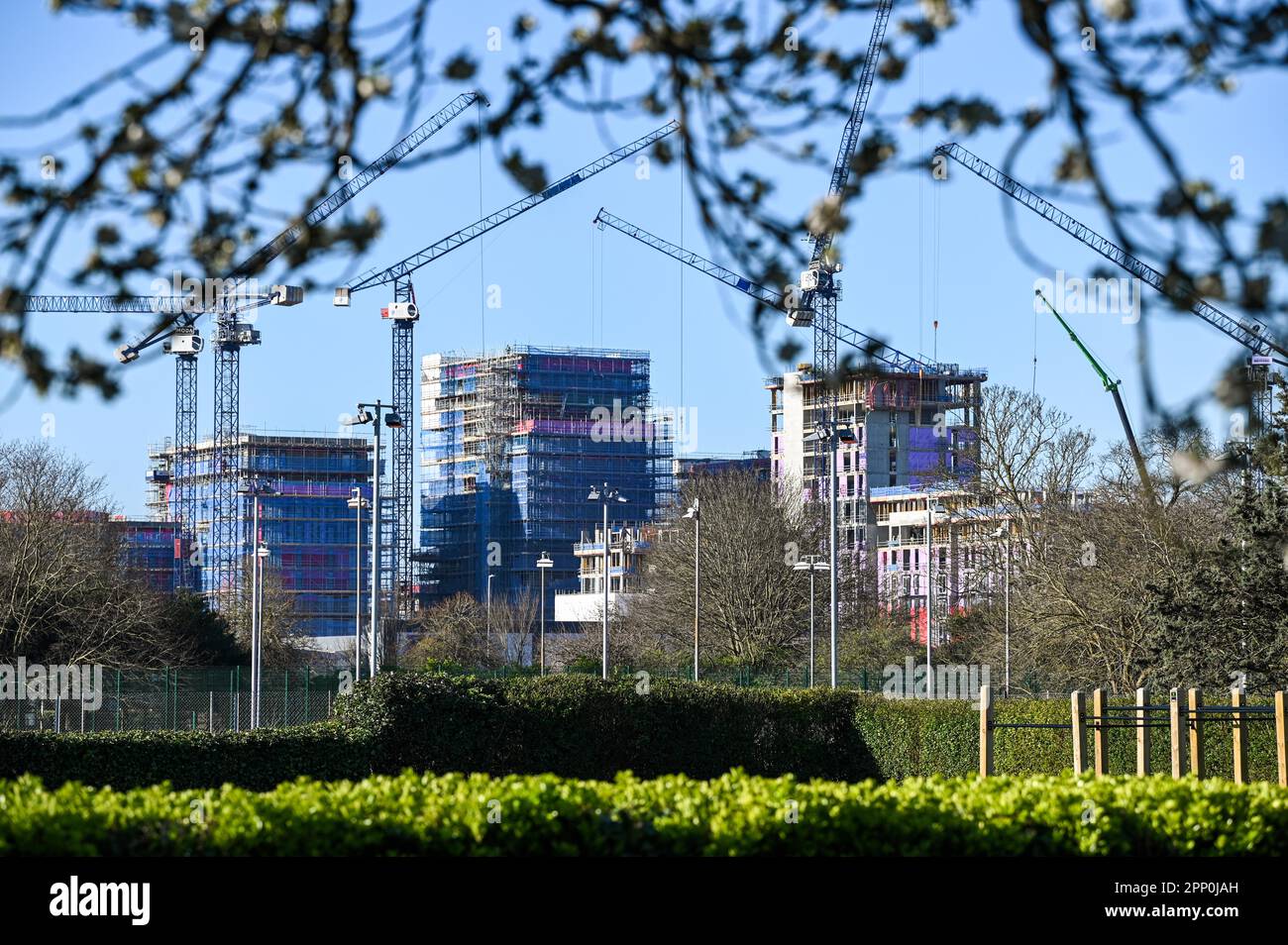 New flats under construction near Hove Park , Brighton , England UK
