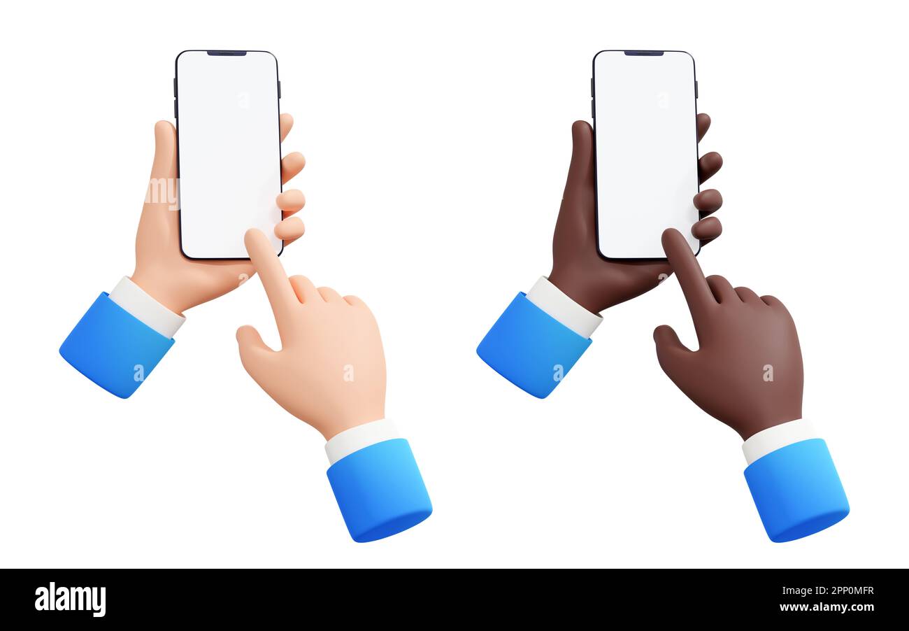 Hand holding mobile phone 3d render illustration set - human hand with ...