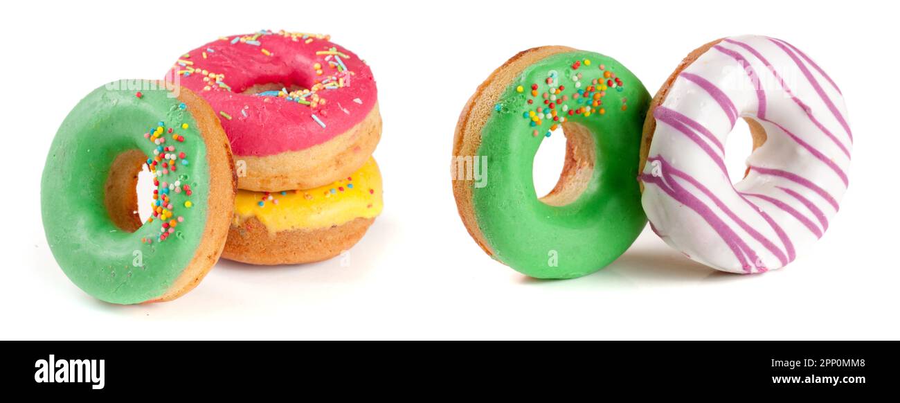 three glazed donut isolated on white background Stock Photo - Alamy