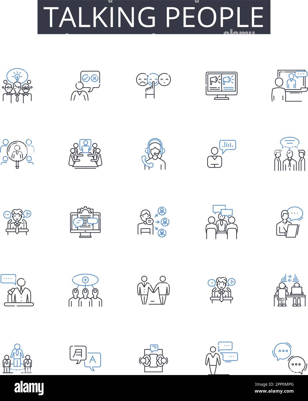 Talking people line icons collection. Discrepancy, Transaction, Accounting, Audit, Balance, Bookkeeping, Clearing vector and linear illustration Stock Vector