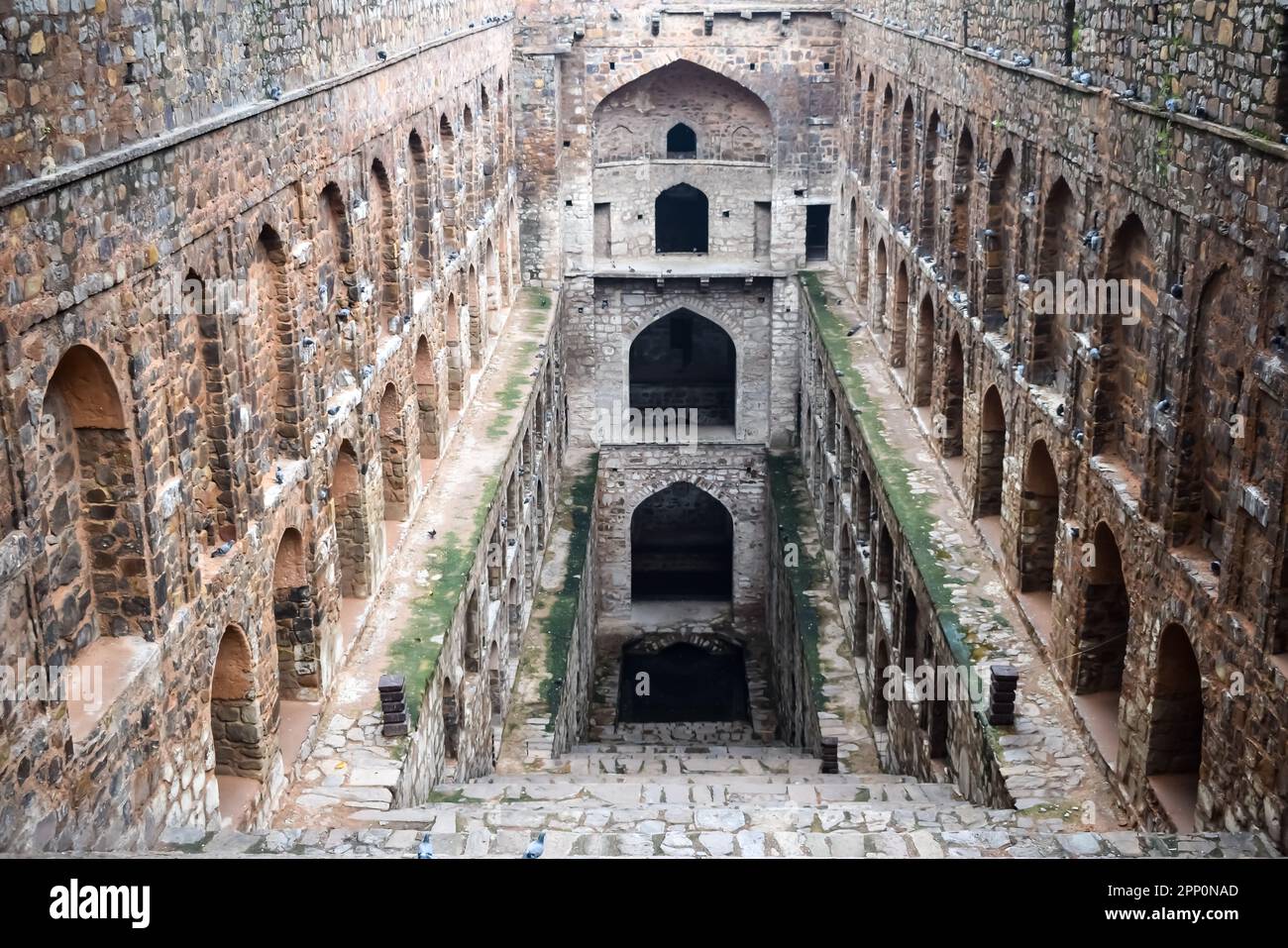 Agrasen Ki Baoli - Step Well situated in the middle of Connaught placed New Delhi India, Old Ancient archaeology Construction Stock Photo