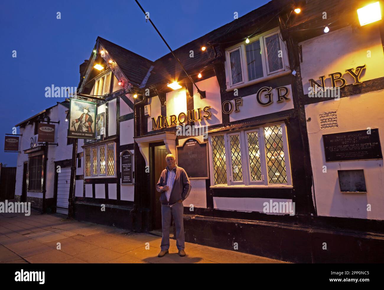 Dusk at The Marquis Of Granby pub, 53 Church Street, Warrington, Cheshire, England, UK, WA1 2SZ Stock Photo