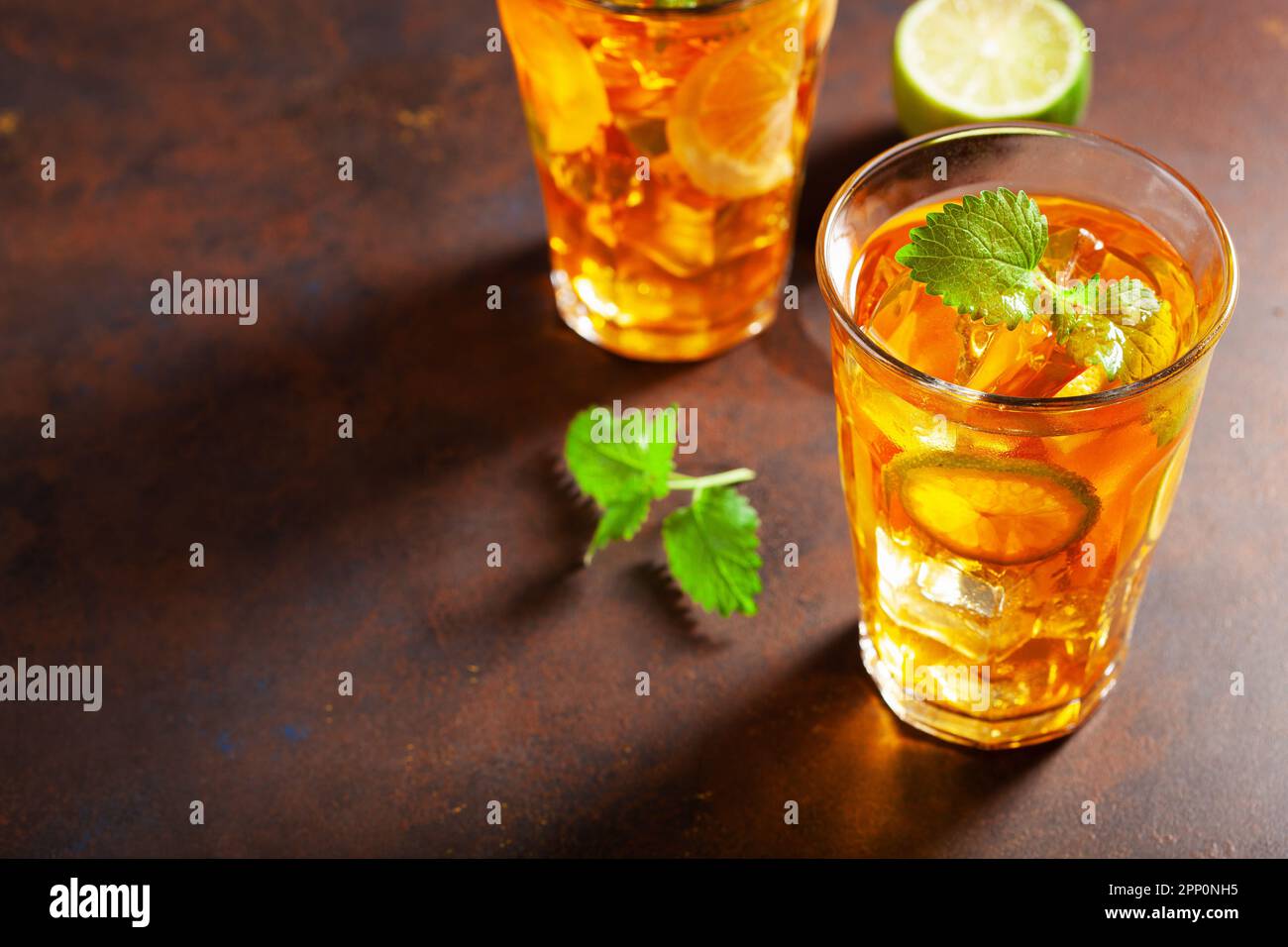 ice tea with lemon and mint herb Stock Photo