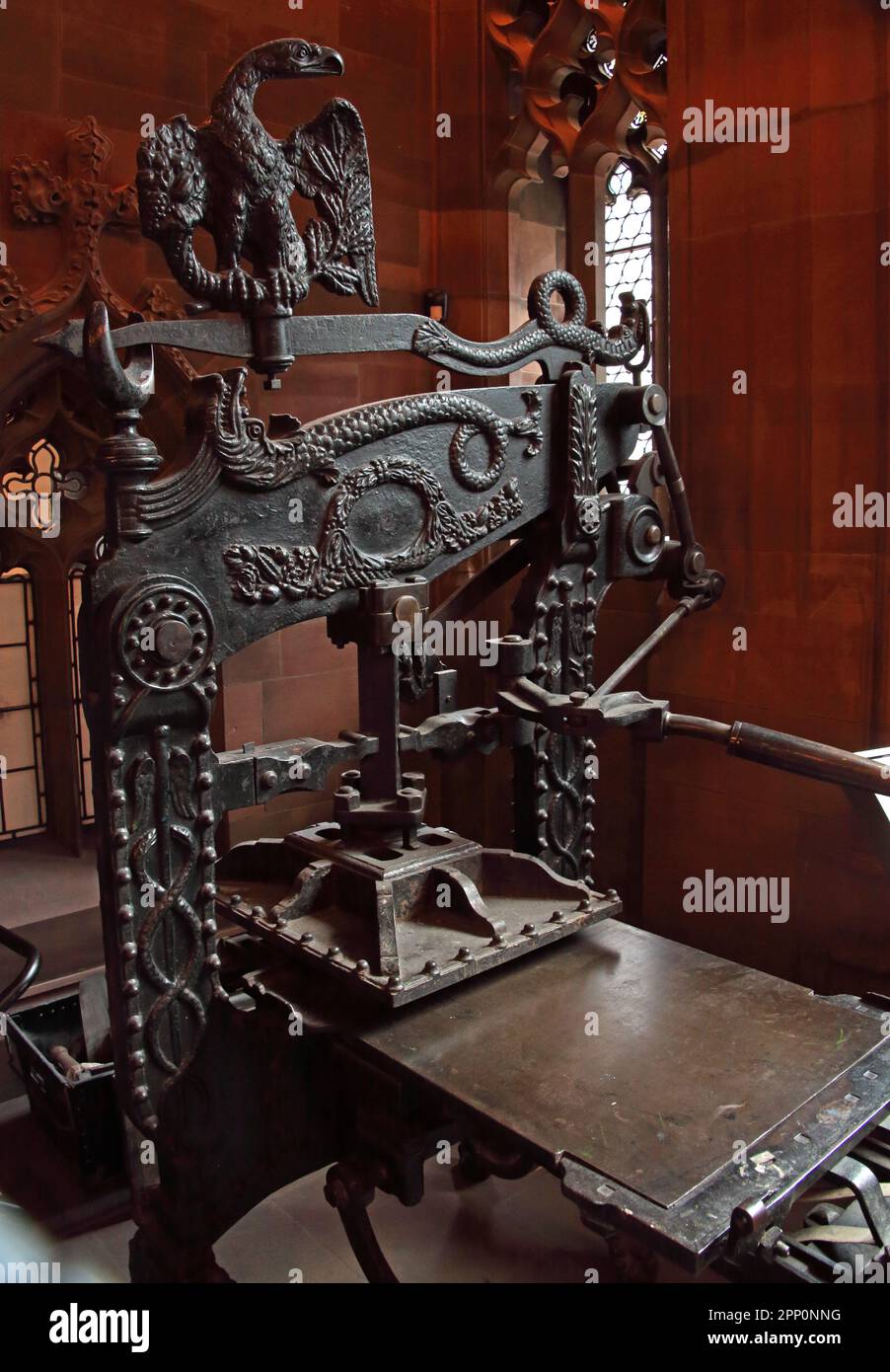Historic Columbian Gutenberg printing press, John Rylands Research Institute and Library, 150 Deansgate, Manchester, England, UK,  M3 3EH Stock Photo