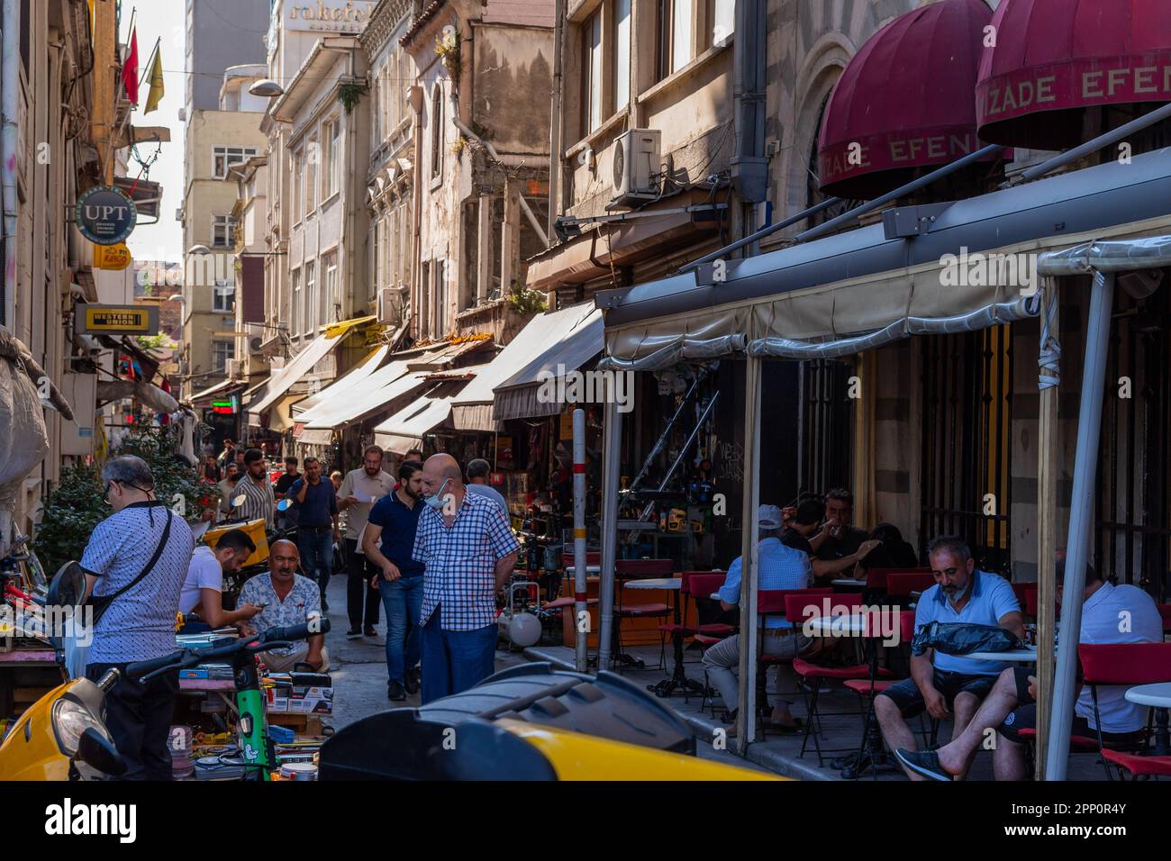 Istanbul, Turkey - July 31, 2022. Citizens walking in a typical commercial street. Istanbul, Turkey. Stock Photo