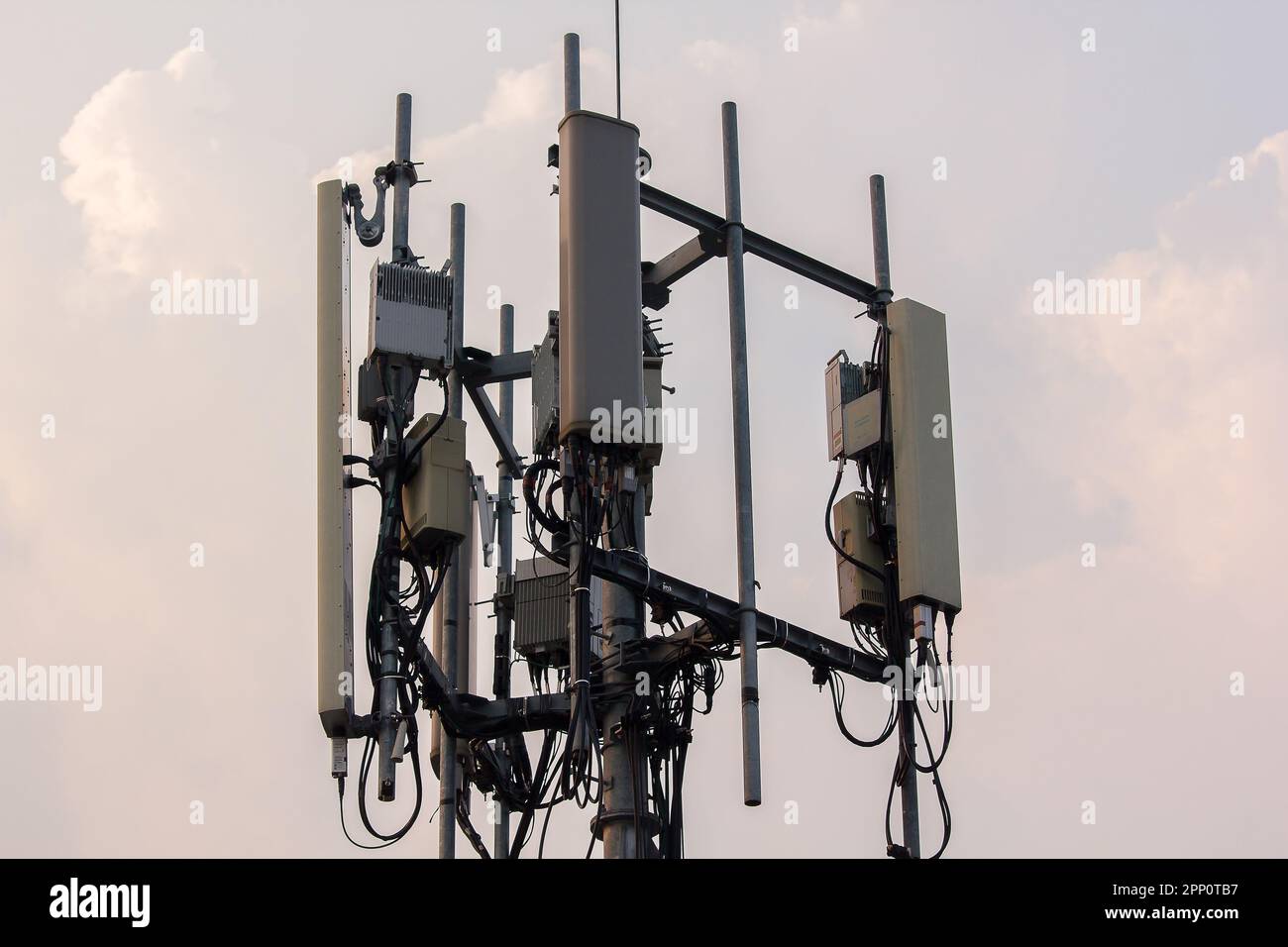 Panel Antenna installed on steel posts On highrise buildings in the city Stock Photo Alamy