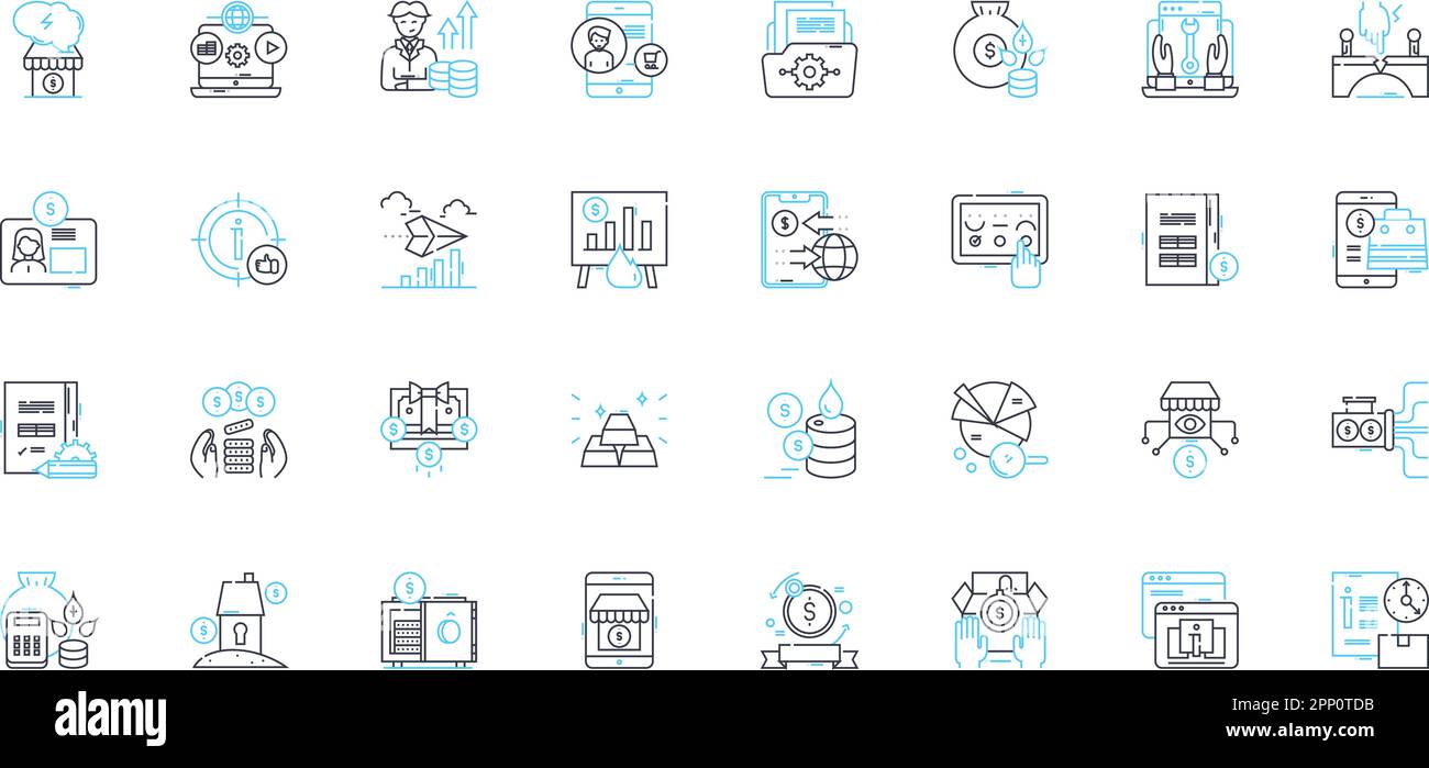 Economic Policy linear icons set. Fiscal, Mtary, Inflation, Deflation ...