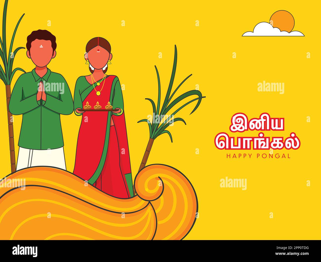 Happy Pongal Celebration Background With Faceless South Indian Couple happy-pongal-celebration-background-with-faceless-south-indian-couple
