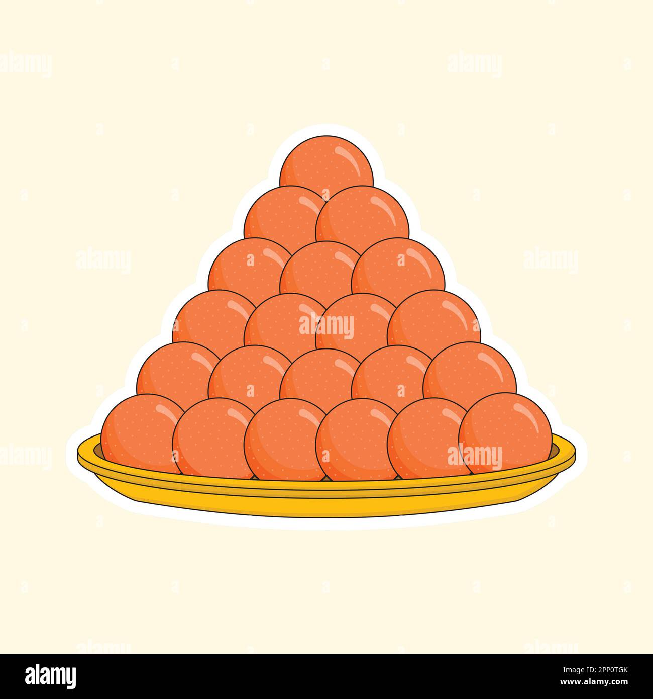 Orange Ladoo (Indian Sweets Balls ) Plate On Cosmic Latte Background. Stock Vector