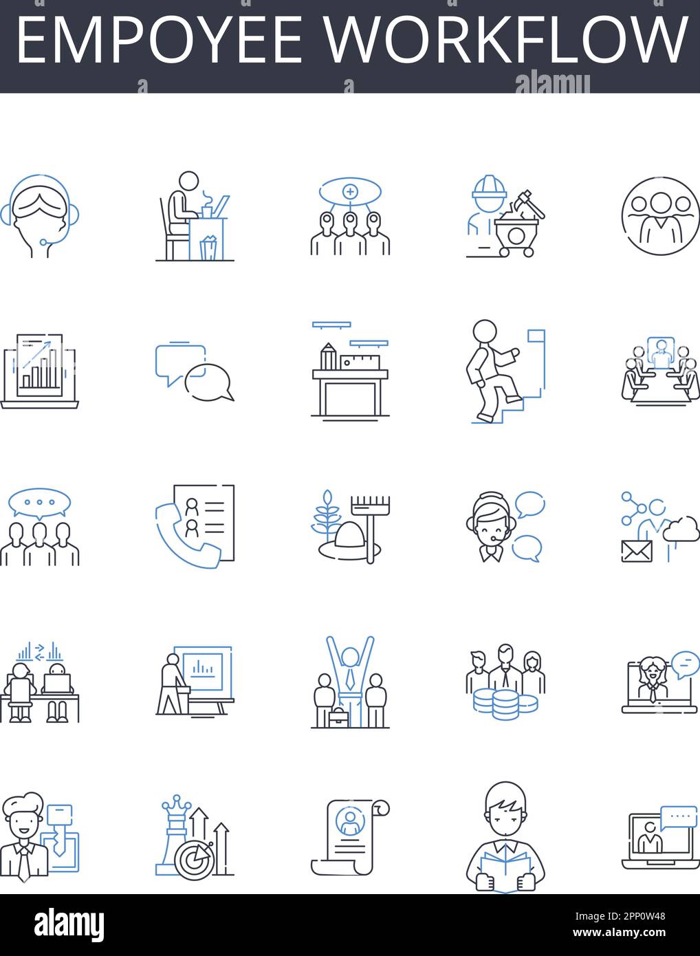 Empoyee workflow line icons collection. Staff process, Personnel sequence, Worker system, Labor management, Staff operations, Work structure, Work Stock Vector