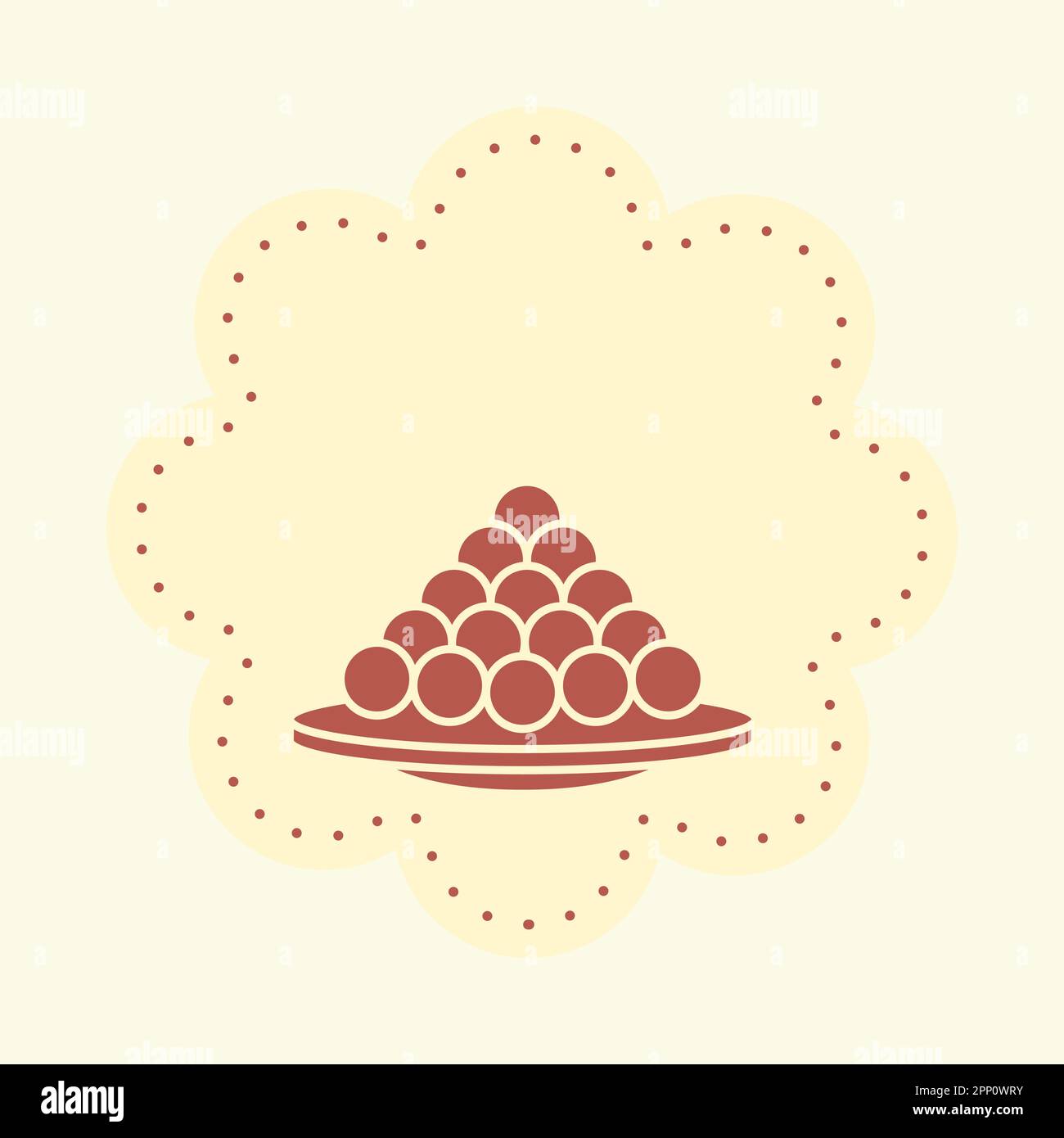 Indian Sweets Ball (Laddu) Sticker Or Label In Brown And Cosmic Latte Color. Stock Vector