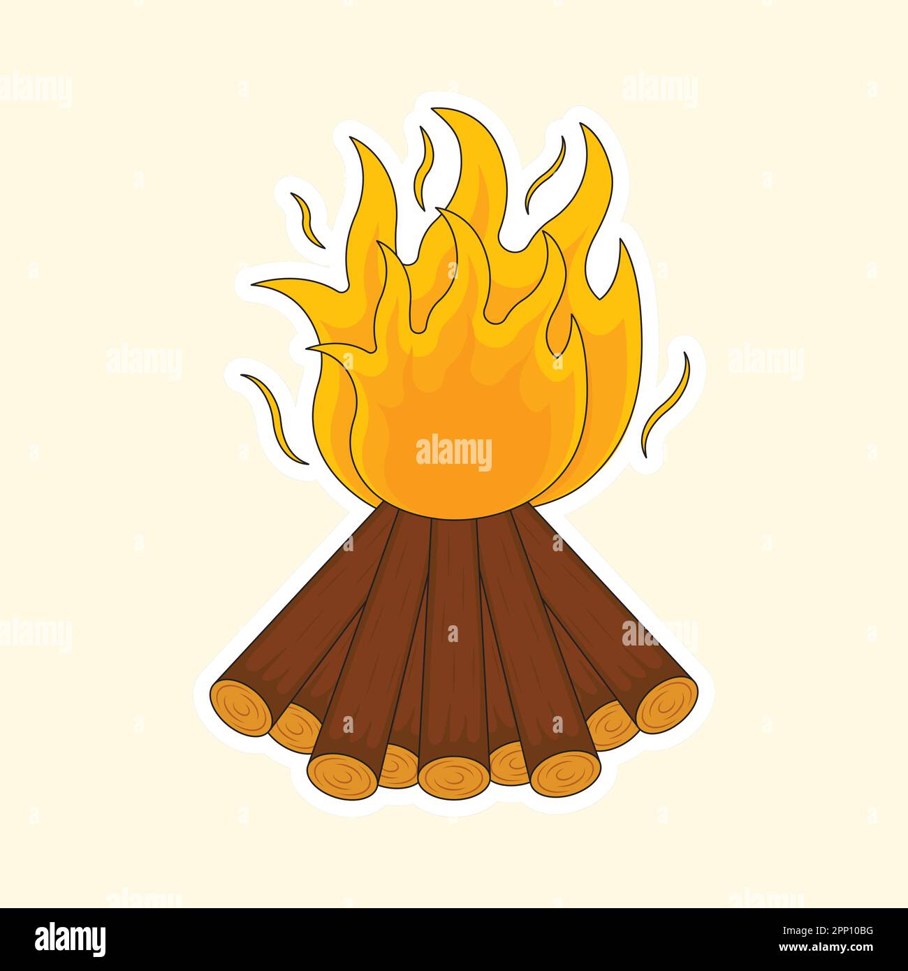 Flat Style Burning Wood (Bonfire) On Cosmic Latte Background Stock