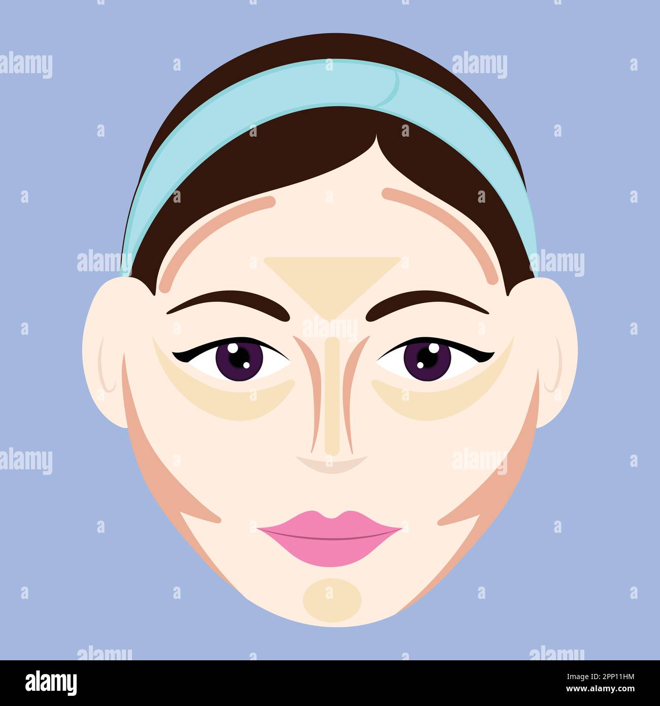 Contour Or Highlight On Round Face Shape Female On Blue Background ...