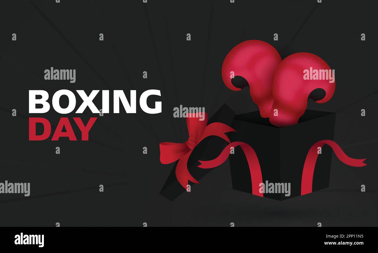 Boxing Day Banner Design With 3D Render Boxing Gloves In Open Gift Box