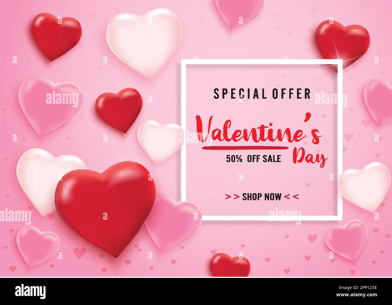 Valentines day sale background with balloons heart and icon set pattern