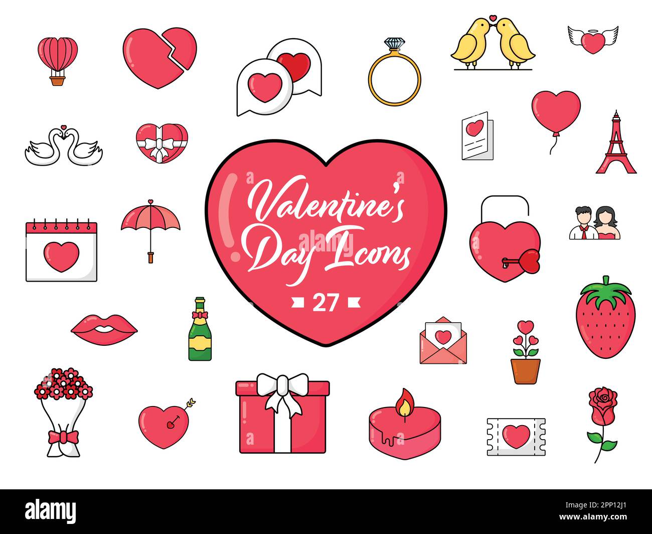 Valentines Day Icon Or Symbols Over White Background Stock Vector Image ...