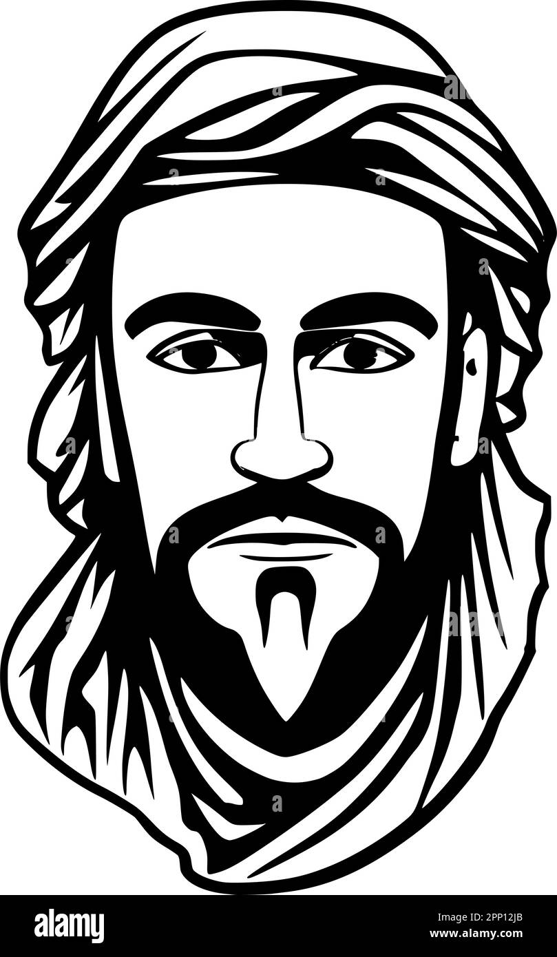 Portrait of an Arab man wearing a traditional turban. Stock Vector