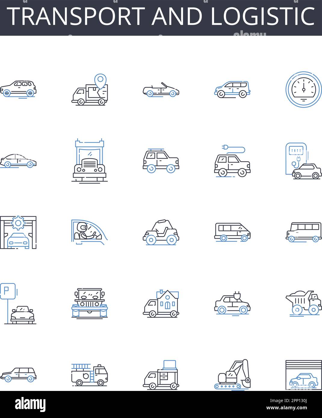 Transport and logistic line icons collection. Shipment, Cargo, Delivery, Distribution, Transit, Conveyance, Freight vector and linear illustration Stock Vector