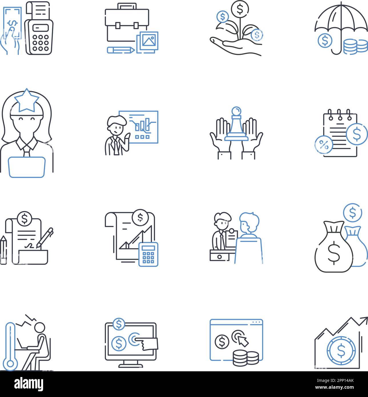 Payroll processing line icons collection. Wages, Overtime, Deductions, Taxes, Benefits, Salary, Gross Pay vector and linear illustration. Net Pay Stock Vector