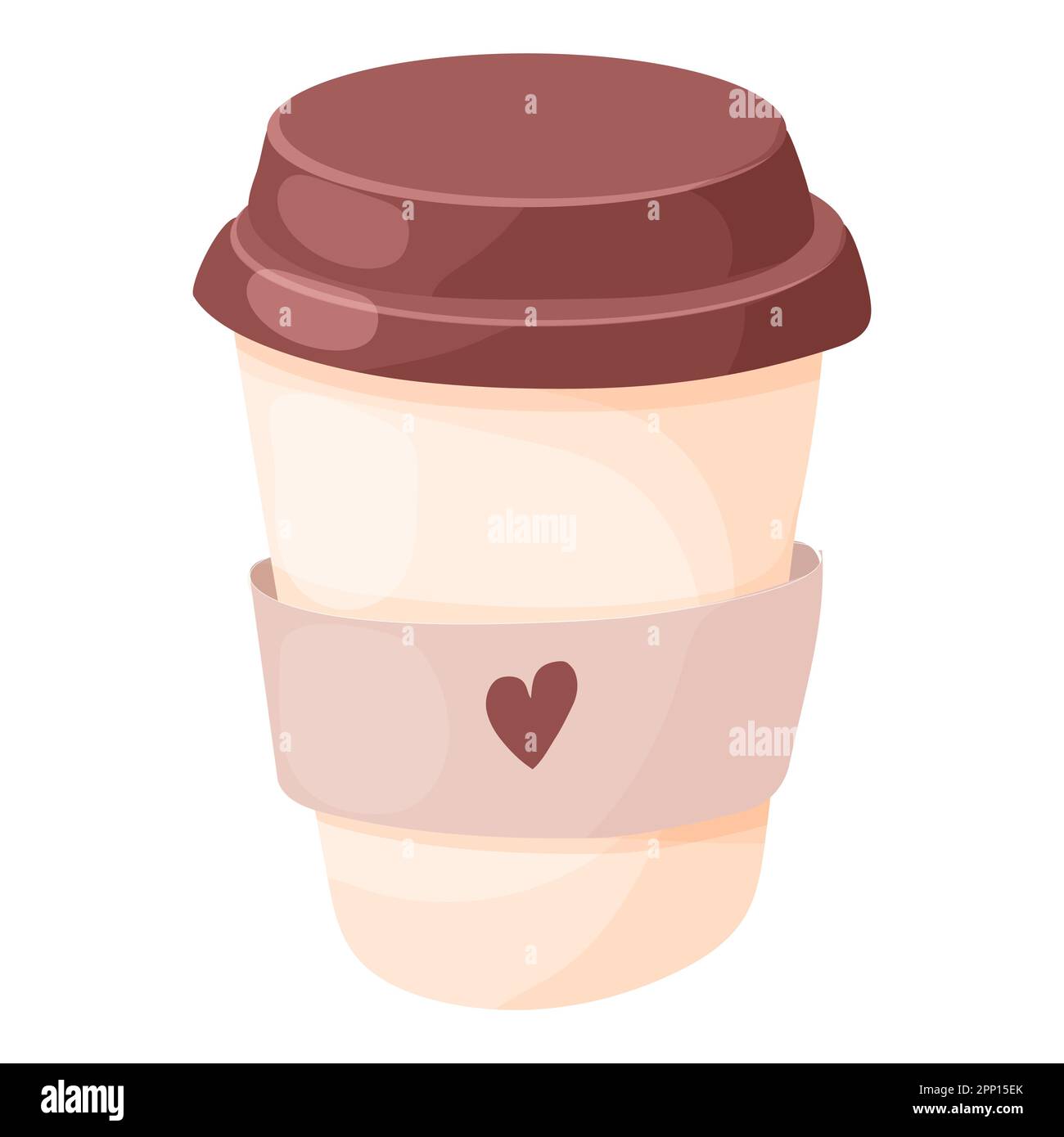 Coffee cup paper container take away with cute heart in cartoon style