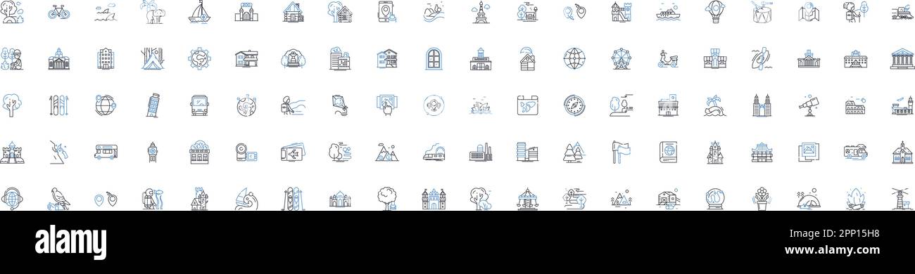 Accommodation enterprise line icons collection. Lodging, Hospitality, Accommodations, Boarding, Residence, Room, Hotel vector and linear illustration Stock Vector