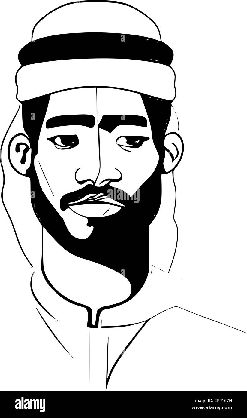 Portrait of an Arab man wearing a traditional turban. Stock Vector