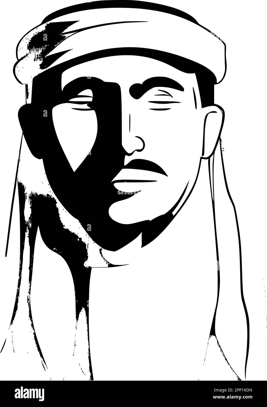 Portrait of an Arab man wearing a traditional turban. Stock Vector