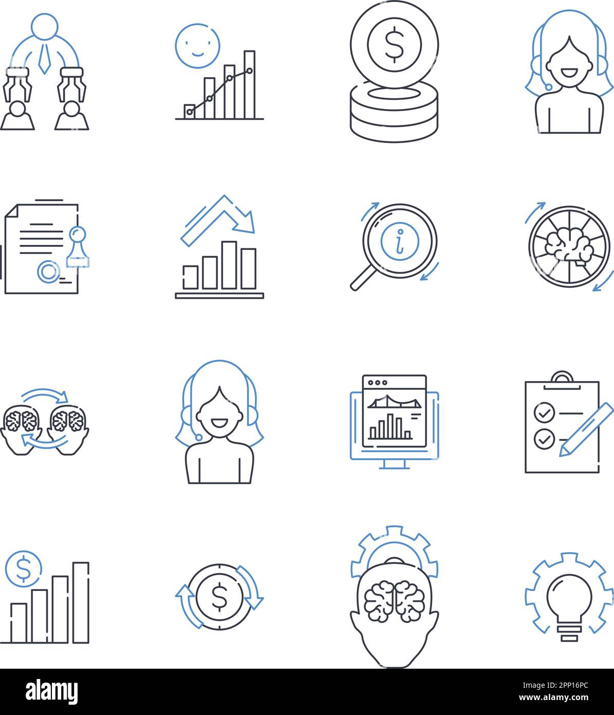 Consider and ruminate line icons collection. Contemplate, Ponder, Mull, Reflect, Meditate, Deliberate, Speculate vector and linear illustration. Brood Stock Vector