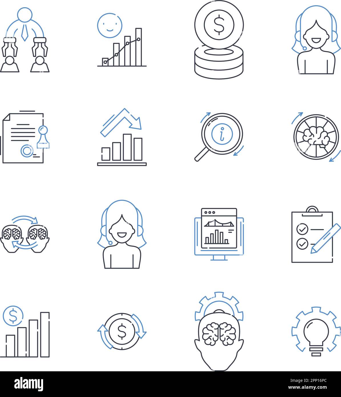 Consider and ruminate line icons collection. Contemplate, Ponder, Mull