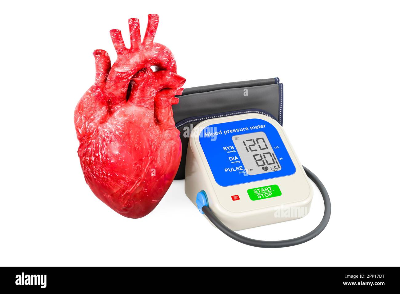 Automatic Digital Blood Pressure Monitor with human heart. 3D rendering
