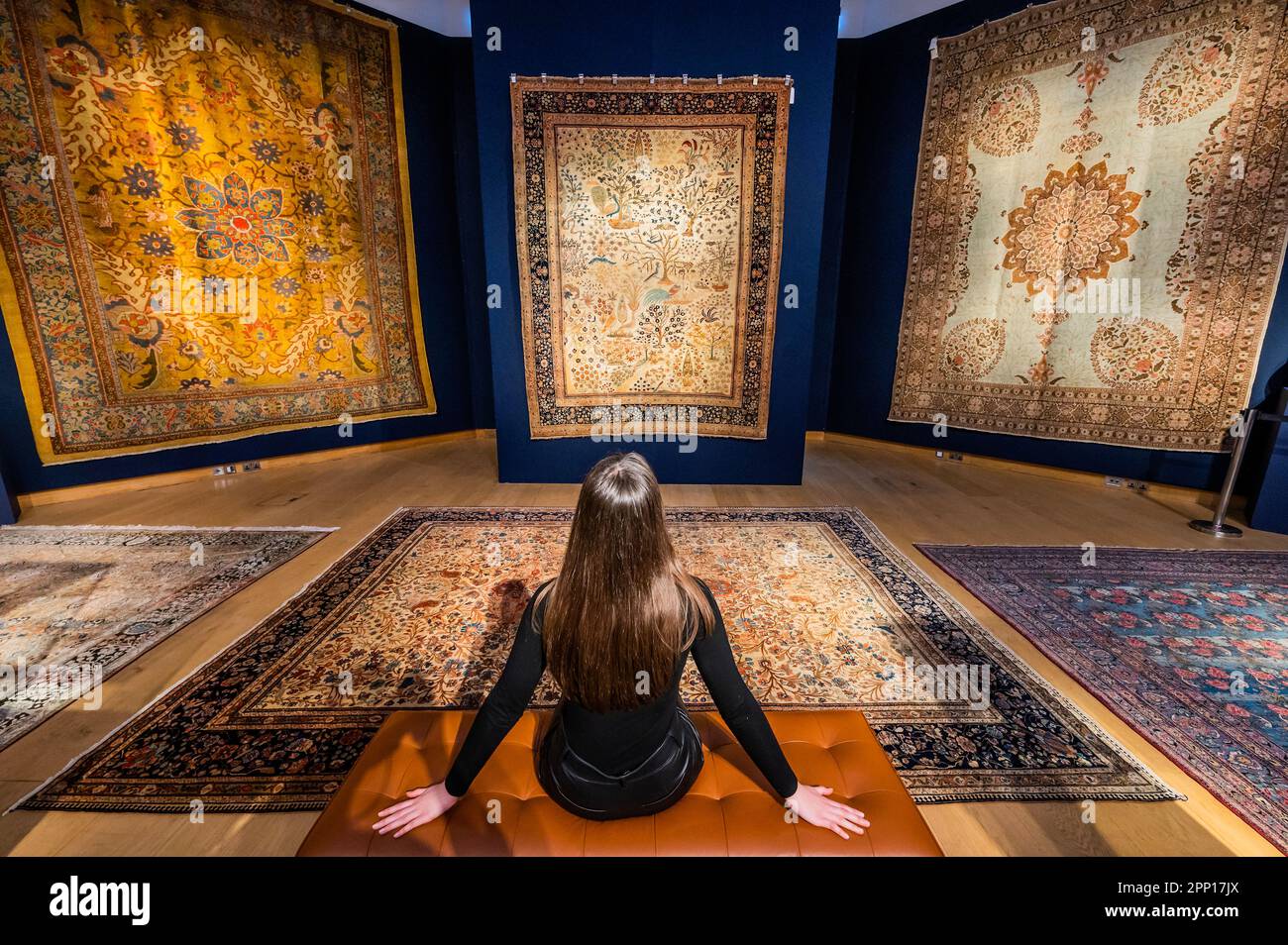 London, UK. 21st Apr, 2023. A Kashan Mohtasham Carpet, est £30,000