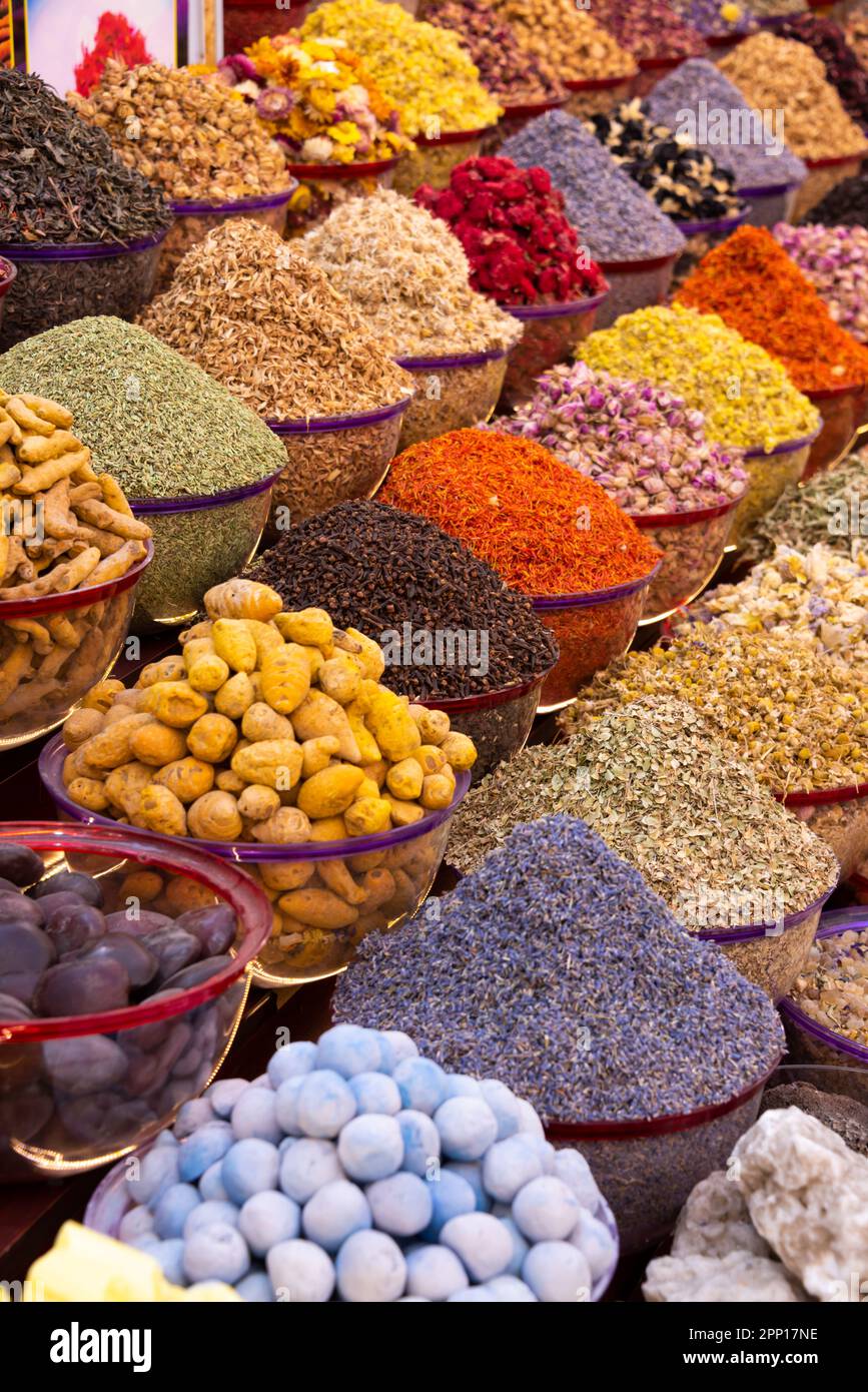 Colorful spices and herbs sold on traditional market Stock Photo - Alamy