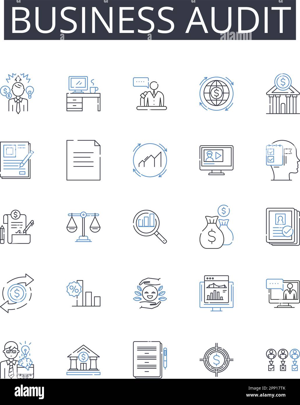 Business audit line icons collection. Financial review, Performance